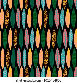 Tribal seamless pattern with abstract leaves. Hand draw texture. Vector template.