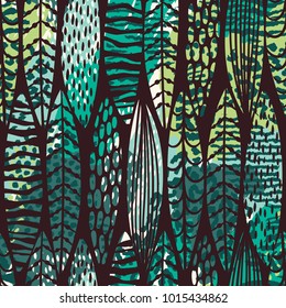 Tribal seamless pattern with abstract leaves. Hand draw texture. Vector template.