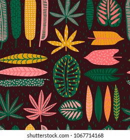 Tribal seamless pattern with abstract leaves. Hand draw texture. Vector template.