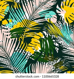 Tribal seamless pattern with abstract leaves. Hand draw texture. Vector template.