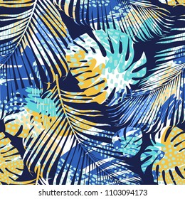 Tribal seamless pattern with abstract leaves. Hand draw texture. Vector template.