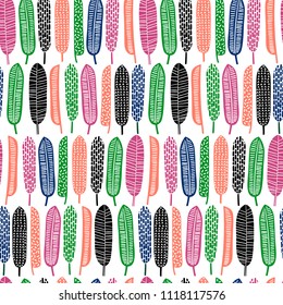 Tribal seamless pattern with abstract leaves. Hand draw texture. Vector template.