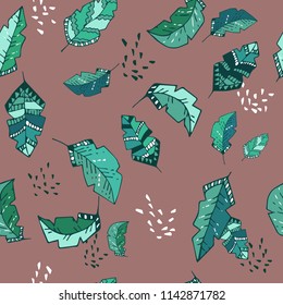 Tribal seamless pattern with abstract leaves. Hand draw texture. Vector template.