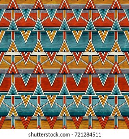 Tribal Seamless Pattern In African Style. Colorful Abstract Background. Hand Drawn Vector Illustration EPS 10.