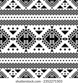 Tribal seamless pattern art print. Vector illustration native style. Ethnic geometric design for textile template and ornament. Black and white colors.