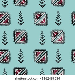 Tribal seamless pattern with awesome aztec boho hand drawn. Vector illustration for fabric and fashion textile print