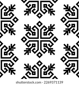 Tribal seamless pattern Aztec black and white background texture for fabric print. Geometric shapes designs.