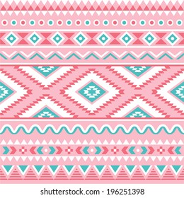 Tribal seamless pattern, Aztec pink and green background 