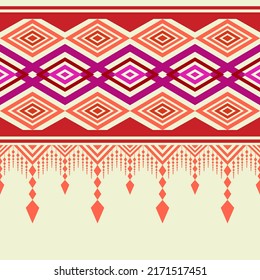 Tribal seamless pattern background in ethnic style. Aztec vertical ornament for printing on paper, Ethnic fabric and textile. Design with traditional folk motifs.