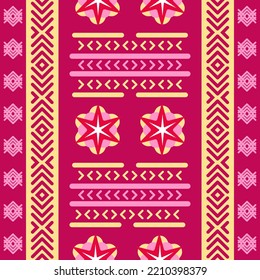 Stamm-nahtloser Musterhintergrund im ethnischen Stil. Aztec Vertikalverzierungen für den Druck auf Papier, Ethnische Gewebe und Textilien. Design mit traditionellen Volksmotiven.