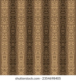Tribal seamless pattern of beige and brown vertical stripes with rorschach ink blot texture; neutral geometric vector background of abstract lace