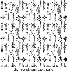 Tribal seamless pattern - Berber native signs on white background