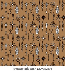 Tribal seamless pattern - Berber native signs on a brown background