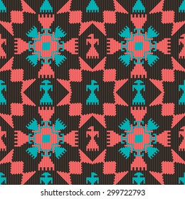 Tribal seamless pattern with birds and abstract geometric elements
