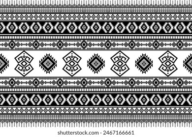 Tribal nahtlose Muster Schwarz-Weiß-Farbe. Monochrome Geometrische Native ethnische Muster in Native Aztec Stil. Stickerei Ethnic Indian, Scandinavian, Native Vektorgrafik Handgezeichneter abstrakter Hintergrund.