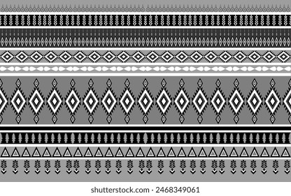 Tribal seamless pattern black and white color. Ethnic vector element Aztec texture. Geometric Navajo monochrome background. Design for cloth textile wallpaper tile. Handmade horizontal stripes. 