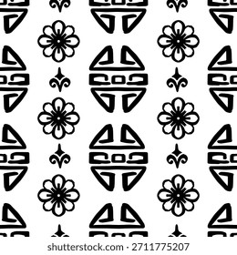 Patrón tribal sin fisuras. Adornos étnicos en blanco y negro. Ilustración vectorial.