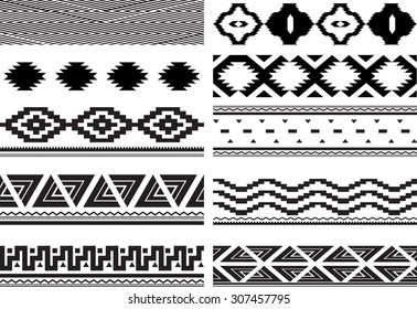 Tribal Seamless Pattern Collection . Aztec Navajo Black Border Set . Vector .
