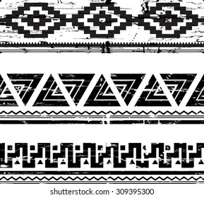 Tribal Seamless Pattern Collection . Aztec Navajo Black Border Set . Vector .