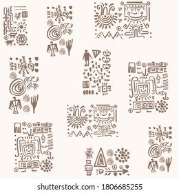 Tribal seamless pattern design with Aztec symbols. Vector illustration.