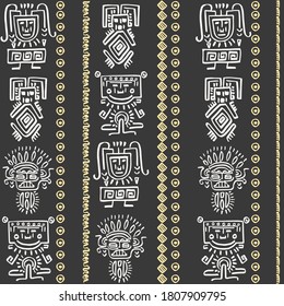 Tribal seamless pattern design with Aztec symbols. Vector illustration.