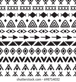 Tribal seamless pattern with doodle elements. Abstract geometric art print. Hand drawn ethnic background. Vector illustration
