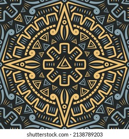 Tribal Seamless Pattern. Ethnic Geometric Vector Background. Aztec, Mayan or Inca Style