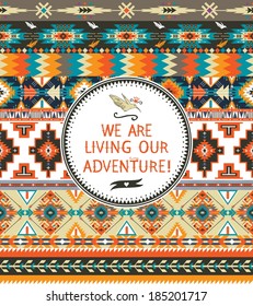 Tribal seamless pattern with geometric elements and  typographic quotes