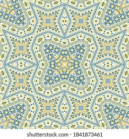 Tribal seamless pattern graphic design. Arabesque geometric background. Scarf print in ethnic style. Mosaic motifs in moroccan style.