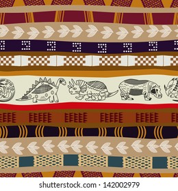 Tribal seamless pattern with the image of dinosaurs