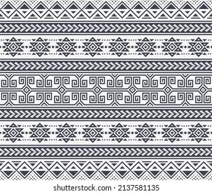 Tribal Seamless Pattern. Monochrome Ethnic Geometric Vector Background. Aztec, Mayan or Inca Style