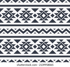 Tribal Seamless Pattern. Monochrome Ethnic Geometric Vector Background. Aztec, Mayan or Inca Style