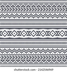 Tribal Seamless Pattern. Monochrome Ethnic Geometric Vector Background. Aztec, Mayan Or Inca Style