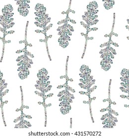 Tribal seamless pattern with mosaic leaves on white background. Simple geometric vector illustration made of polygons. 