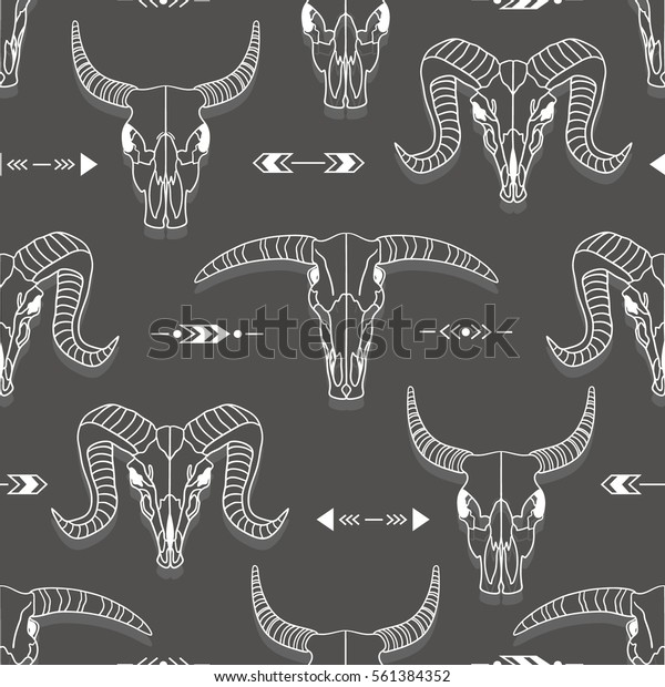 Tribal Seamless Pattern Skulls Animals Hand Stock Image Download Now