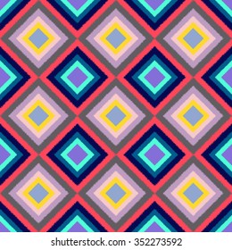 tribal seamless pattern with squares - vector illustration. The background is bright blue pink lilac. EPS 8