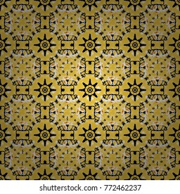 Tribal seamless pattern. Striped pattern with ethnic tribal motifs, zigzag lines, Mandalas, brushstrokes paint in yellow, black and white colors. Vector repeating geometric mesh tiles. Ethnic design.