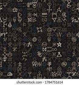 Tribal seamless pattern with symbols ancient style. Vintage illustration pattern background for fashion textile print and wrapping.