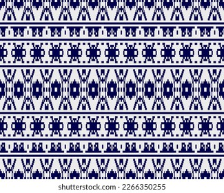 Tribal seamless pattern vector in blue white colors. Print with african tribe border motifs. Ethic texture. Background for cloth, fabric, wallpaper, curtain, carpet, wrapping paper and card template.