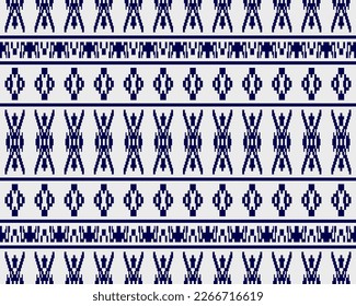 Tribal seamless pattern vector in blue white colors. Print with african tribe border motifs. Ethic texture. Background for cloth, fabric, wallpaper, curtain, carpet, wrapping paper and card template.