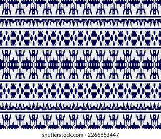 Tribal seamless pattern vector in blue white colors. Print with african tribe border motifs. Ethic texture. Background for cloth, fabric, wallpaper, curtain, carpet, wrapping paper and card template.