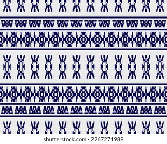 Tribal seamless pattern vector in blue white colors. Print with african tribe border motifs. Ethic texture. Background for cloth, fabric, wallpaper, curtain, carpet, wrapping paper and card template.