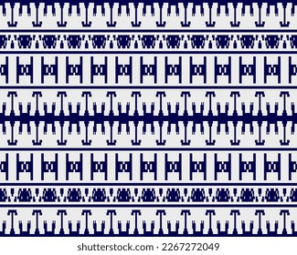 Tribal seamless pattern vector in blue white colors. Print with african tribe border motifs. Ethic texture. Background for cloth, fabric, wallpaper, curtain, carpet, wrapping paper and card template.