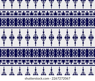 Tribal seamless pattern vector in blue white colors. Print with african tribe border motifs. Ethic texture. Background for cloth, fabric, wallpaper, curtain, carpet, wrapping paper and card template.