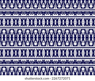 Tribal seamless pattern vector in blue white colors. Print with african tribe border motifs. Ethic texture. Background for cloth, fabric, wallpaper, curtain, carpet, wrapping paper and card template.