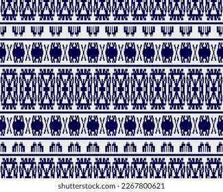 Tribal seamless pattern vector in blue white colors. Print with african tribe border motifs. Ethic texture. Background for cloth, fabric, wallpaper, curtain, carpet, wrapping paper and card template.