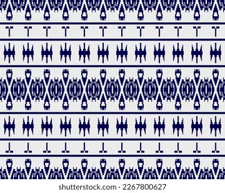 Tribal seamless pattern vector in blue white colors. Print with african tribe border motifs. Ethic texture. Background for cloth, fabric, wallpaper, curtain, carpet, wrapping paper and card template.
