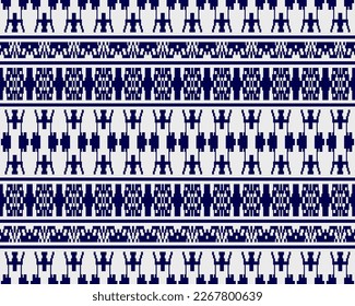 Tribal seamless pattern vector in blue white colors. Print with african tribe border motifs. Ethic texture. Background for cloth, fabric, wallpaper, curtain, carpet, wrapping paper and card template.