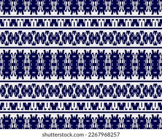 Tribal seamless pattern vector in blue white colors. Print with african tribe border motifs. Ethic texture. Background for cloth, fabric, wallpaper, curtain, carpet, wrapping paper and card template.