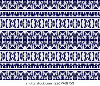 Tribal seamless pattern vector in blue white colors. Print with african tribe border motifs. Ethic texture. Background for cloth, fabric, wallpaper, curtain, carpet, wrapping paper and card template.
